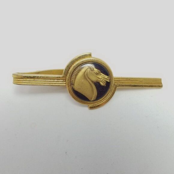 Vintage Hickok Tie Clip, Gold Tone Horse Profile Portrait Heart Center, Estate - Picture 6 of 6